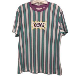 Retro short sleeve L 90s Rugrats Teal Purple Striped Nickelodeon VTG  T-shirt